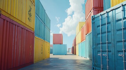 Fototapeta premium Containers in shipping yard, shipping port, 3D