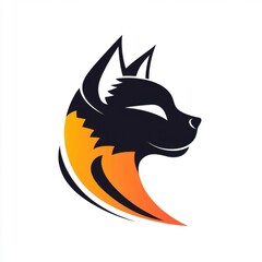 Stylized illustration of a fox's head, featuring bold black and orange colors for a modern logo design.