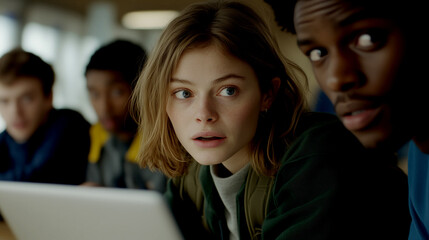 Engaged students collaborating in a modern classroom setting