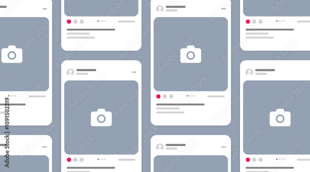 Poster social media carousel post template mockup. mobile app interface with blank pictures, editable posts