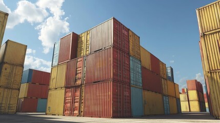 Fototapeta premium Containers in shipping yard, shipping port, 3D