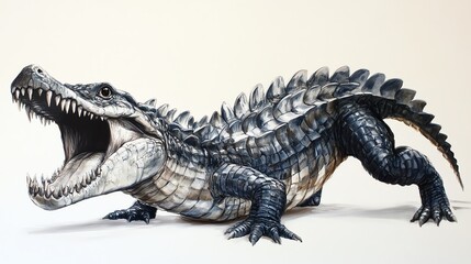 Fototapeta premium A detailed illustration of a fierce crocodile, showcasing its sharp teeth and scaly texture, perfect for wildlife art.