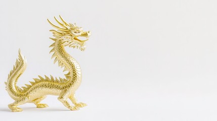 Golden dragon on a white background, mythical elegance