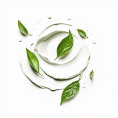 Obraz premium Fresh green leaves surrounded by creamy texture, evoking a sense of nature and purity.