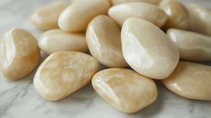 Fototapeta premium A close-up of smooth river stones arranged in an aesthetic pattern, with soft natural lighting