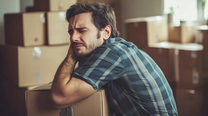 a man sitting on top of a cardboard box
