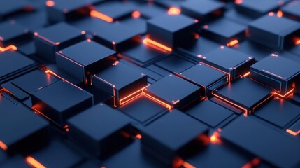 Obraz premium Firewalls and cybersecurity protect against security risks. Abstract Blocks with Neon Glow in a Digital Landscape