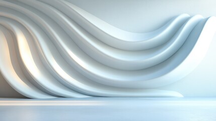 Obraz premium An elegant white wall features flowing curves that mimic natural waves or drapery, adding an artistic touch to the interior space with fluid, soft shapes.