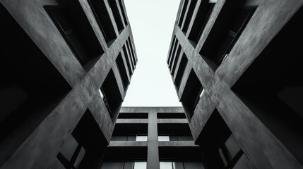 Fototapeta premium A powerful display of urban architecture in monochrome, showcasing buildings reaching dramatically towards the sky, capturing a sense of timeless modernity and ambition.