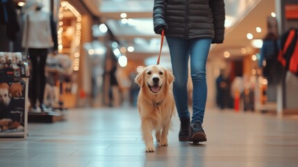 Golden Retriever Enjoying a Stroll in a Shopping Mall