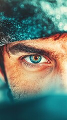 Close-up of a person's eye, showcasing intense focus and emotion.