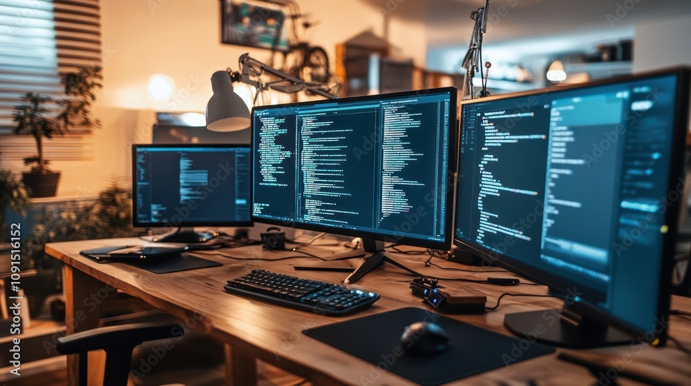 Aufkleber Modern Programmer Workstation Displays Coding Screens