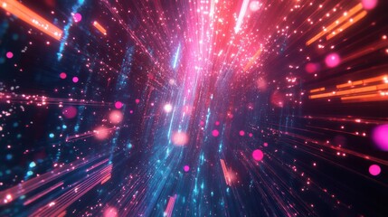 Obraz premium Digital Festivities with Cyber Fireworks and Colorful Stripes Lighting Up the Virtual New Year