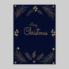 Merry Christmas, a modern postcard with elements of congratulatory text, inscriptions on a blue background in a vector.
