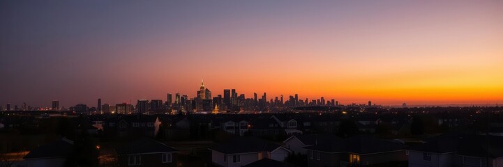 Fototapeta premium Orange sunlight shining on contemporary houses in the evening, architecture, sunset