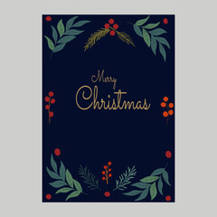 Merry Christmas, a modern postcard with elements of congratulatory text, inscriptions on a blue background in a vector.
