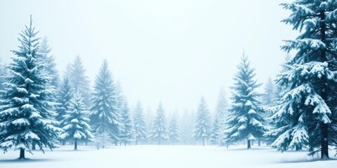 Obraz premium Snow-covered pine trees in a serene forest setting during winter, landscape, icy