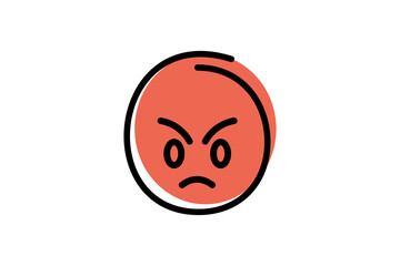 Rage face emoji in abstract line art with red base color. Emoticon vector icon. PNG transparent background.