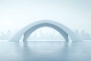Obraz premium Modern arch bridge over serene water landscape.