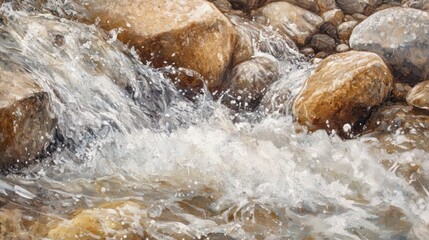 Close-up of cascading water splashing over rocks.