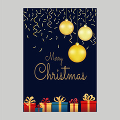 Merry Christmas, a modern postcard with elements of congratulatory text, inscriptions on a blue background in a vector.
