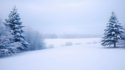 Obraz premium A serene winter background with snow-covered trees and icy blue hues, perfect for seasonal designs, icy, frozen