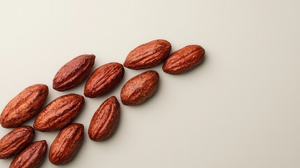 Stylized Cocoa Pods Arranged on a Light Background, Showcasing Their Unique Shape and Texture for Artistic and Culinary Themes