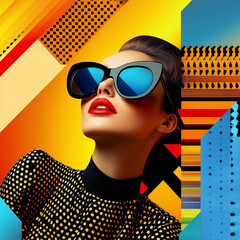 Retro pop art portrait of woman in sunglasses image, wallpaper. Eighties fashion concept, nostalgia