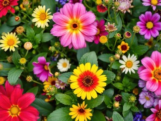 Fototapeta premium Beautiful flower background with a variety of colorful and vibrant blooms, floral, blooming