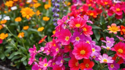 Colorful collection of various blooming flowers creating a vibrant and beautiful background, floral, summer