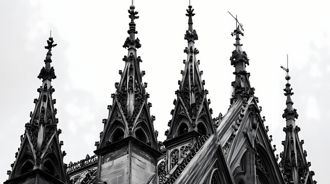 Gothic spire with finials and crockets on a historic architectural structure. Gothic Cathedral Spires. Illustration