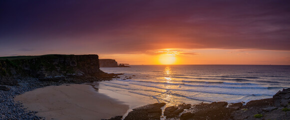 sunset over the sea, Cantabria coastline. Spain