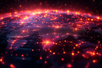 Obraz premium A vibrant global data visualization with continents glowing and interlinked by streaming analytics