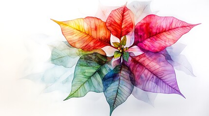 Obraz premium Watercolor Painting Of A Rainbow Poinsettia Flower