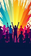 Fototapeta premium Vibrant Silhouettes of Joyful People Celebrating Against a Colorful Background
