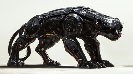 Fototapeta premium A sleek robotic panther design, showcasing the fusion of nature and technology in a captivating form.