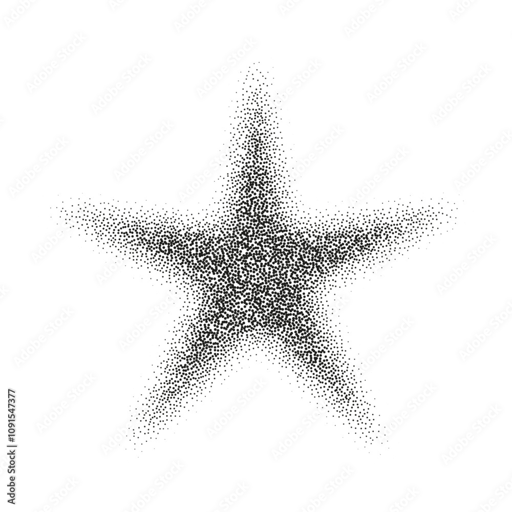 Wall mural halftone star with dot gradient and burst effect. grainy noise pattern creates abstract figure. flat