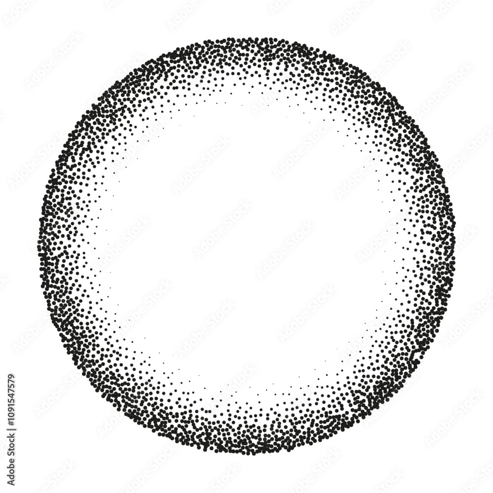 Wall mural gradient dot with grain and noise, textured sphere. stippled circle and abstract shadow with moon li