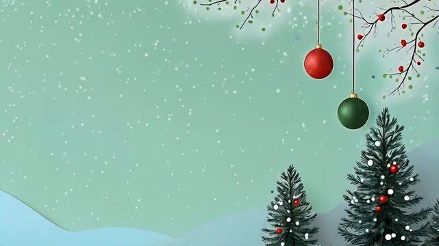 Christmas Tree with ornaments, snow rain motion video clip