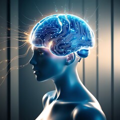 Obraz premium AI Female Hologram with Glowing Circuits and Abstract Digital Design