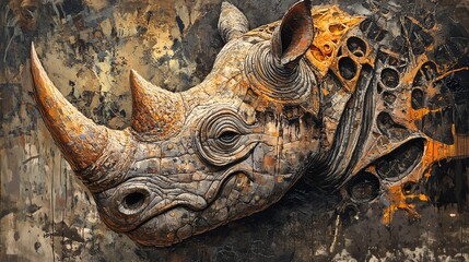 Fototapeta premium A stunning artistic depiction of a rhinoceros with intricate details and textures, symbolizing wildlife conservation.