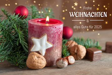 Christmas greetings with candlelight and German text © Petra Schueller