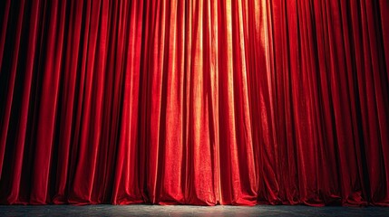 Red velvet theater curtain closed with dramatic lighting