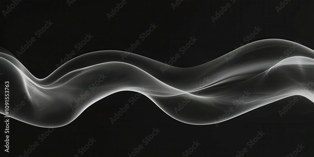 Poster a black and white image of a wave with a lot of dots