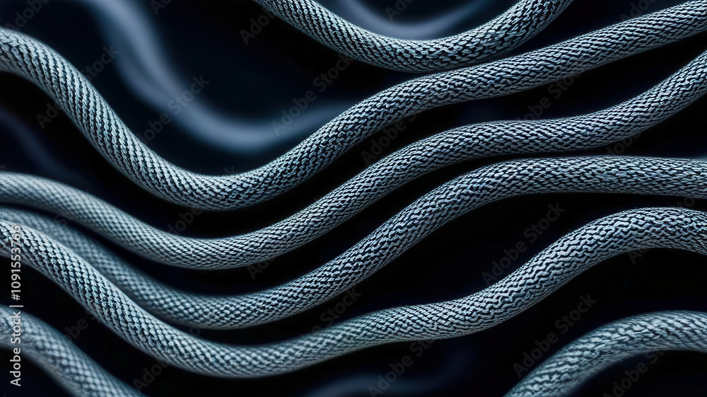 Poster the image is a close up of a series of blue and white strings