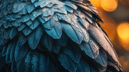 Obraz premium Close-up of dark blue bird feathers, overlapping texture.