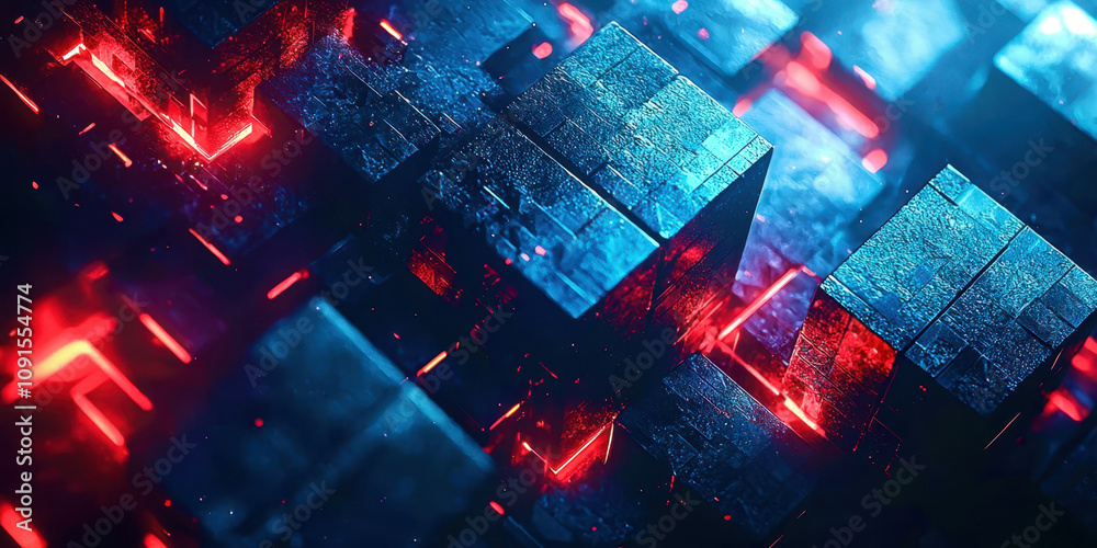 Poster A computer generated image of a blue and red cube pattern