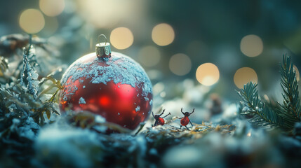 Red Christmas Ornament covered with snow