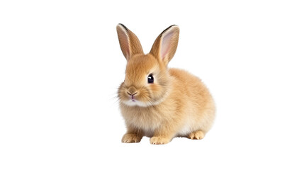 Obraz premium One newborn rabbit on a white background. Telephoto lens photography Realistic daylight