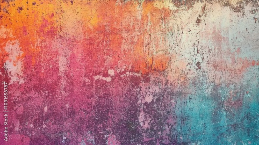 Poster Gradient colorful grunge wall background showing vibrant texture and pattern, creating an artistic and weathered design